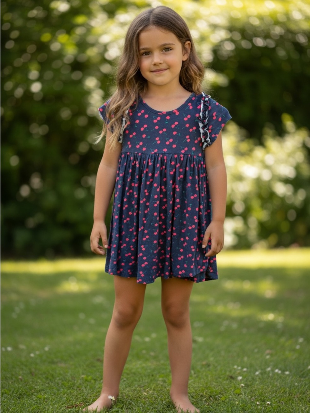 Harper Canyon Navy Red Cherry Print Girls Dress Size 5